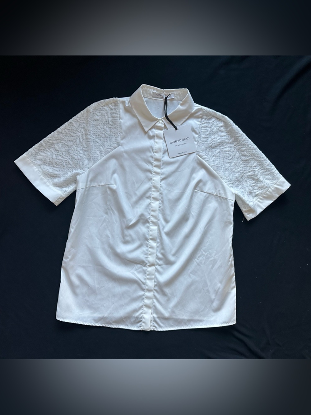 Giorgio Grati White Button-Up blouse down shirt  lace short sleeves EU 42